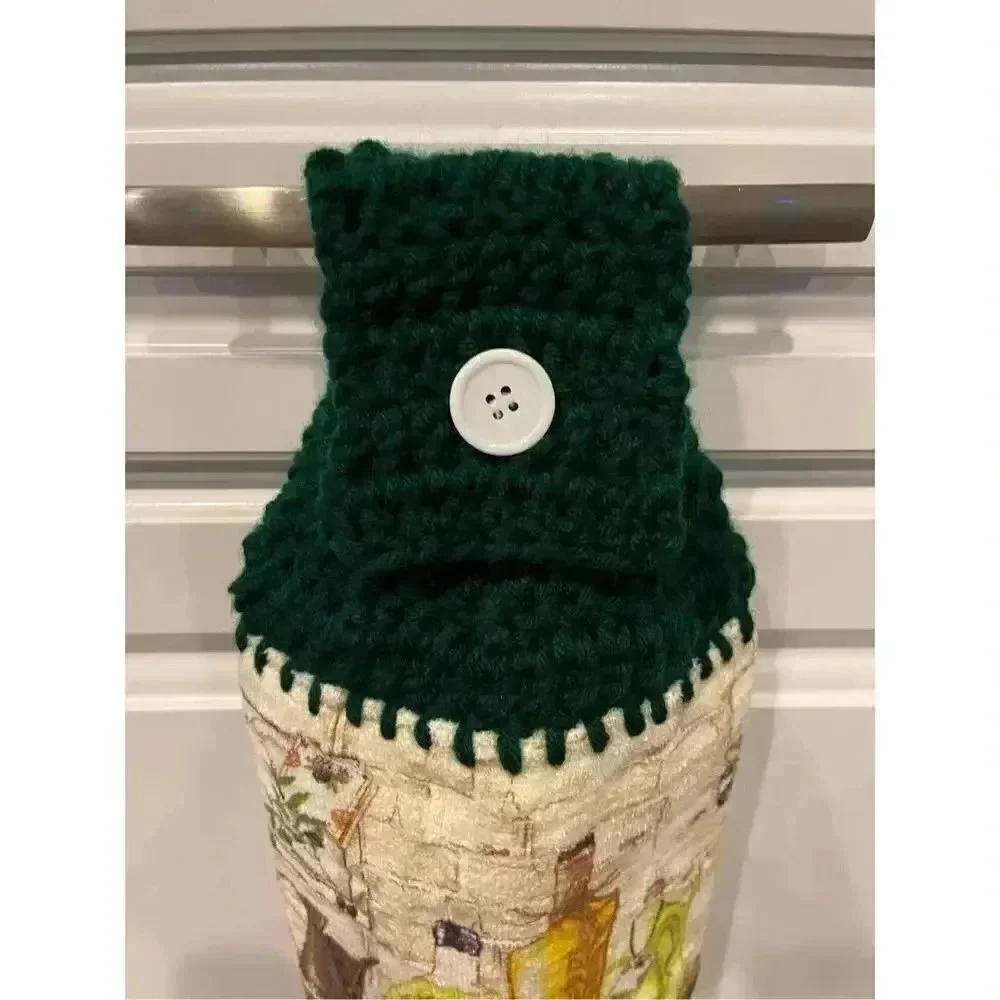 Crochet Top Kitchen Towel- Olive Oil